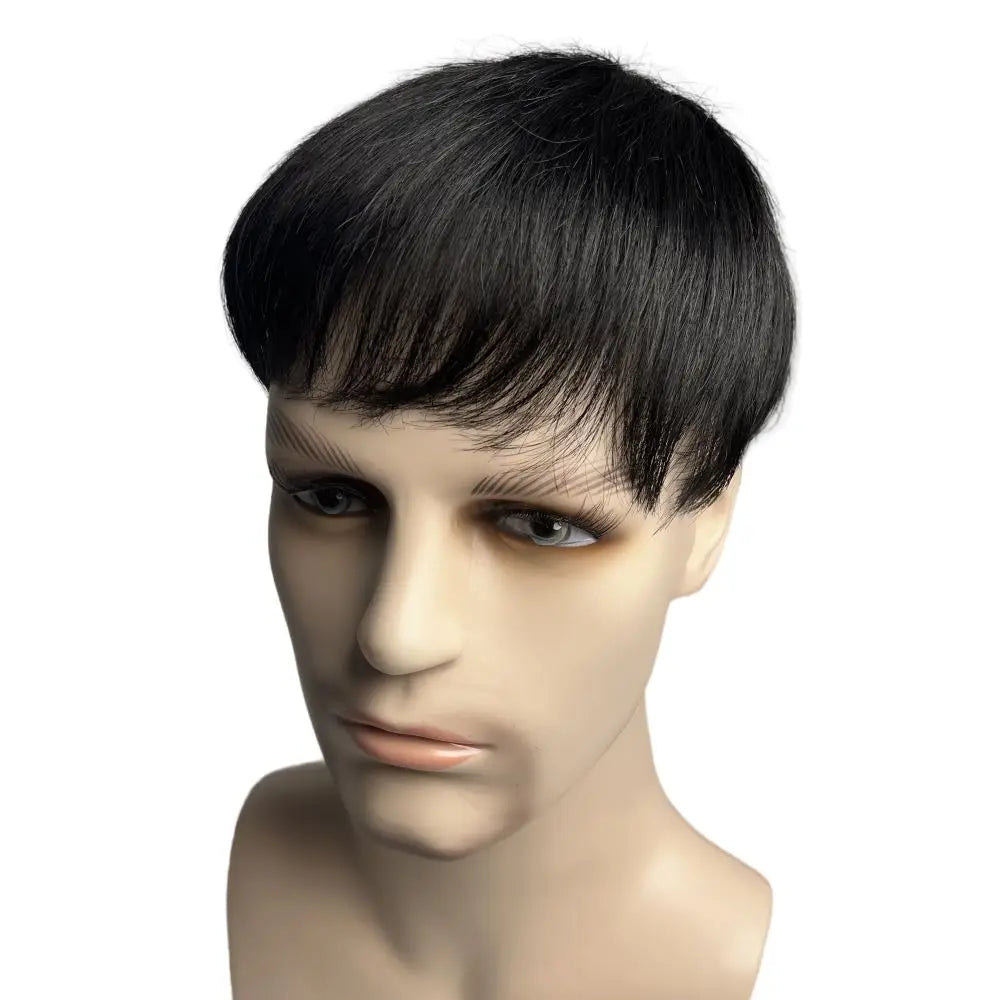 Short Real Human Hair Toupee with 4 Clips for Men's Baldness Prosthetic Wig Male Hair Replacement System Piece