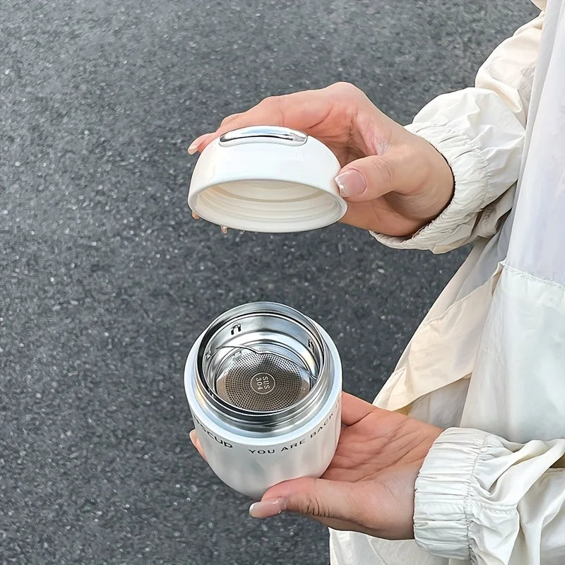 1pc 220ml Insulated Coffee Tumbler with Built-in Tea Strainer - Leakproof, Portable Mini Thermos for Outdoor