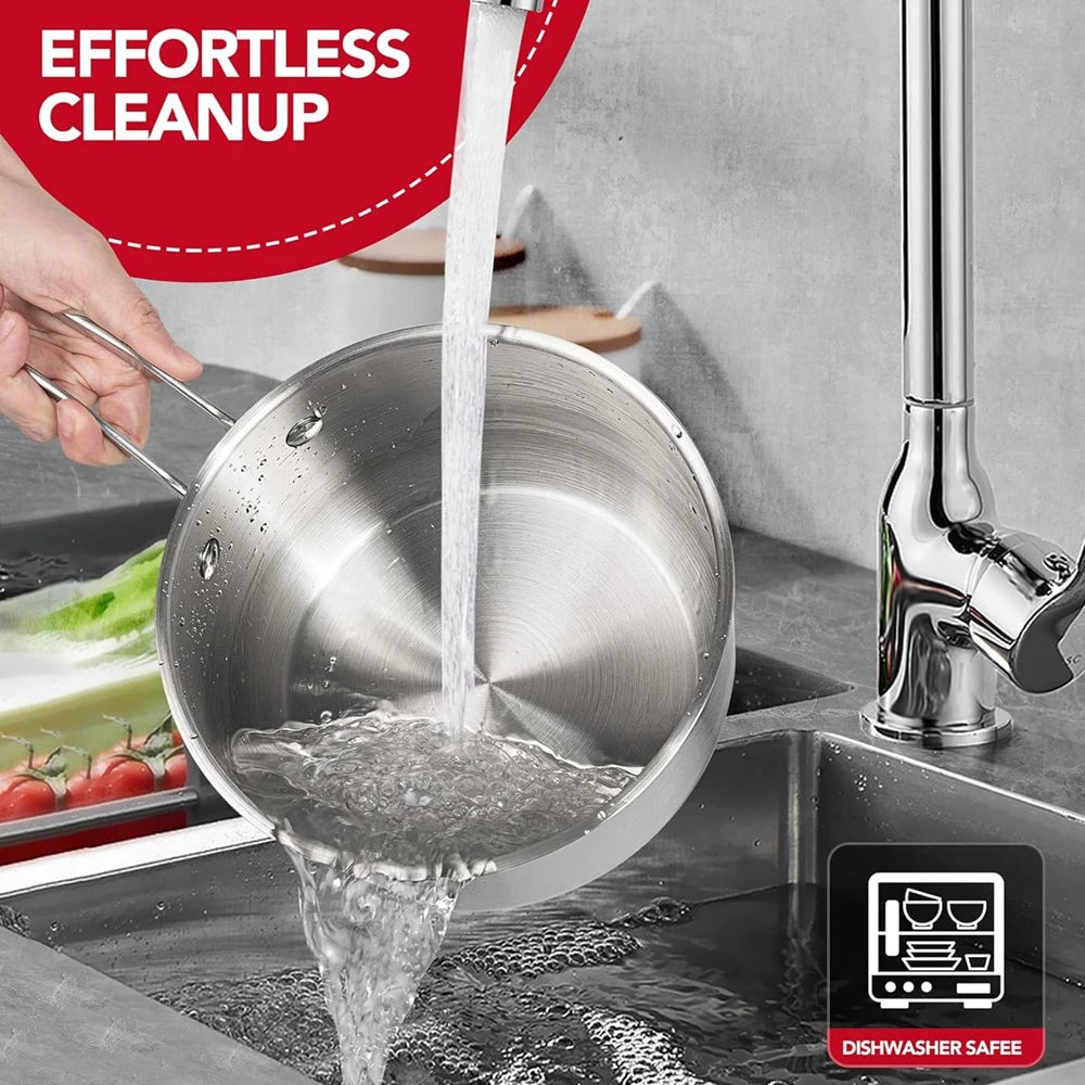 304 Stainless Steel SaucePan 1QT Induction Sauce Pan with Glass Strainer Lid Stainless Steel Sauce Pot Cooking Tools