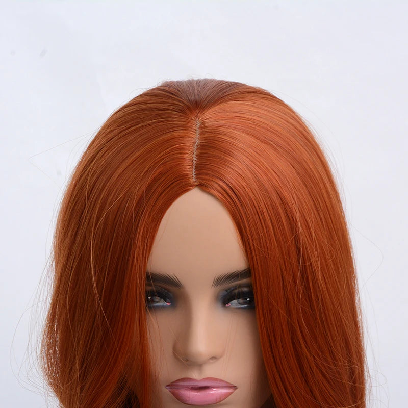 SuQ Synthetic Women's  Copper Red Wig Hair Synthetic Natural Cosplay Party Long Wave Middle Part Heat Resistant Daily Wigs