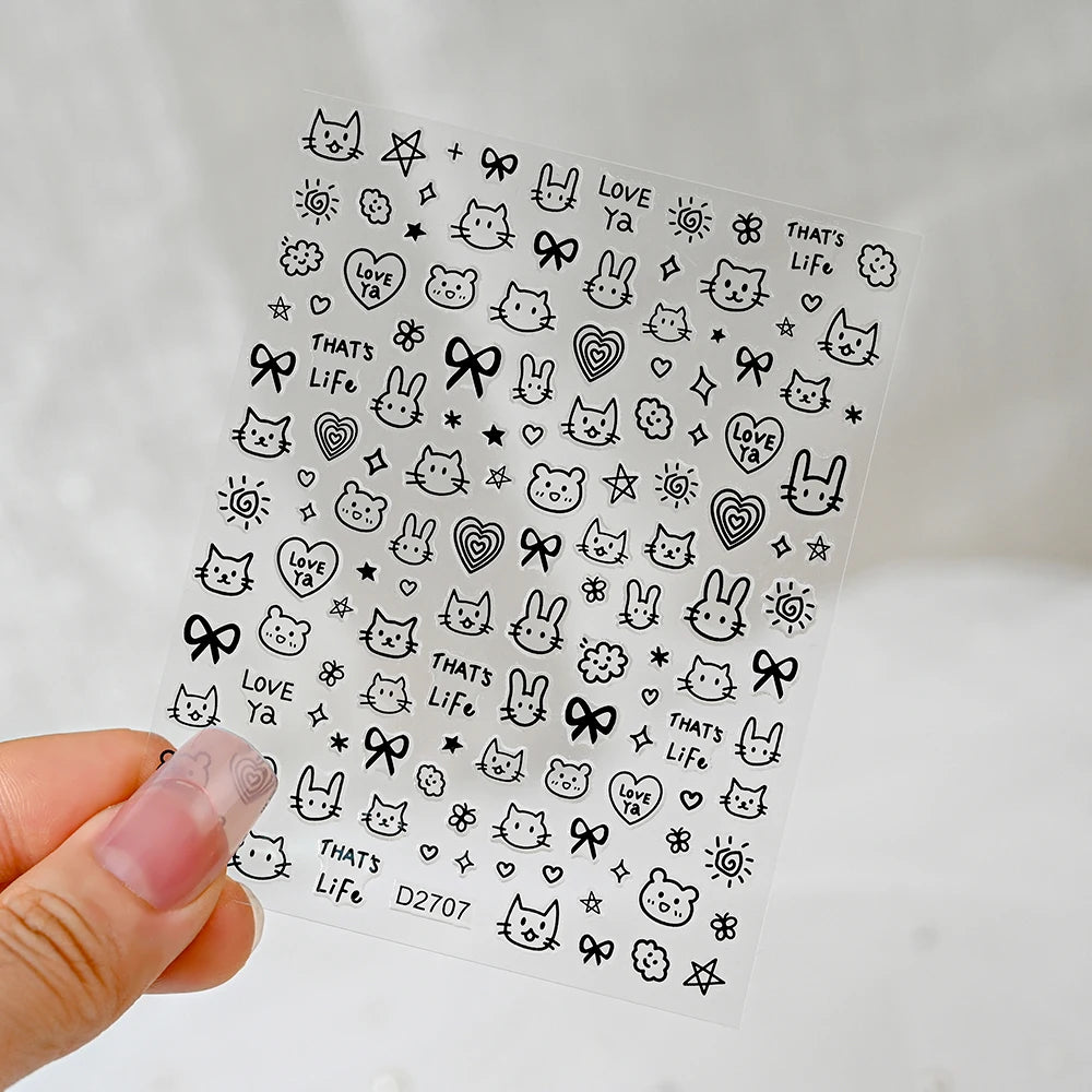 1pc 5D Cute Jelly Pink Cat Paw Print Nail Sticker Lovely Kitty Puppy Dog Cartoon Embossed Relief Nail Art Sticker Manicure Decal