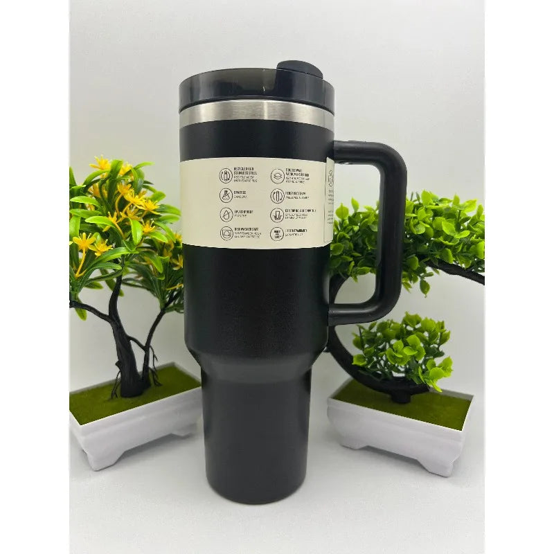 Stainless Steel Car Cup New 40oz Large Capacity Water Cup with Handle and Straw Double-walled Insulated Travel Mug Holiday Gifts