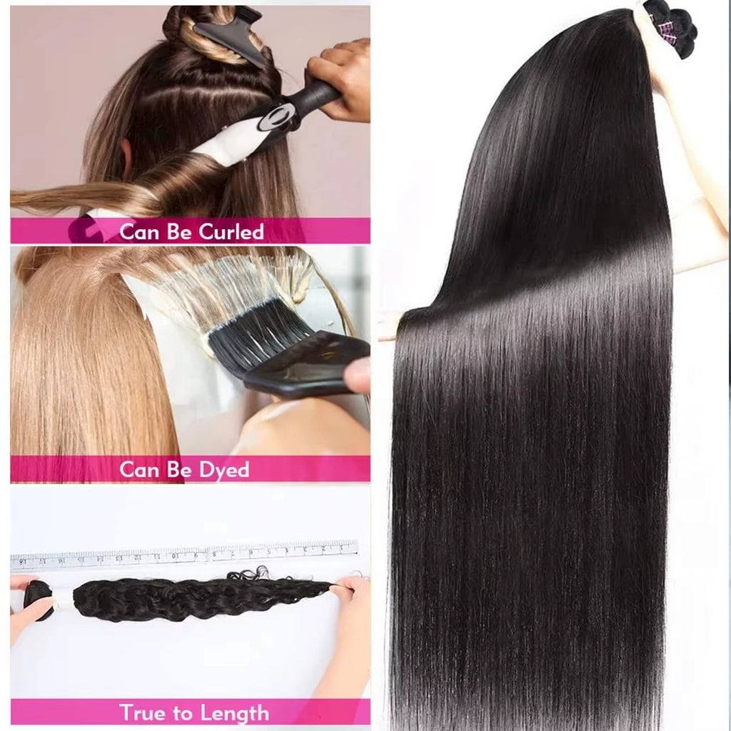 12A Bone Straight Brazilian 32 Inch Human Hair Weave Bundles Natural Black 100%  Unprocessed Bundle Remy Hair Extensions Double
