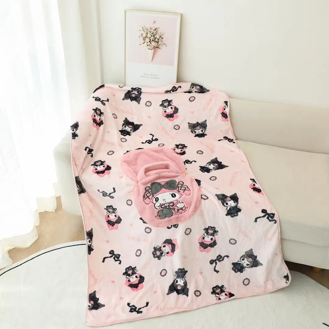 Kuromi My Melody Portable Blanket Nap Blanket Warm Handbag Blanket Travel Car Single Size Air Conditioning Blanket