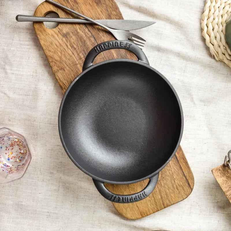19cm Cast Iron Double Ear Frying Pan Flat Bottom Non-stick Thickened Mini Small Iron Kitchen Cooking Pan without Coating