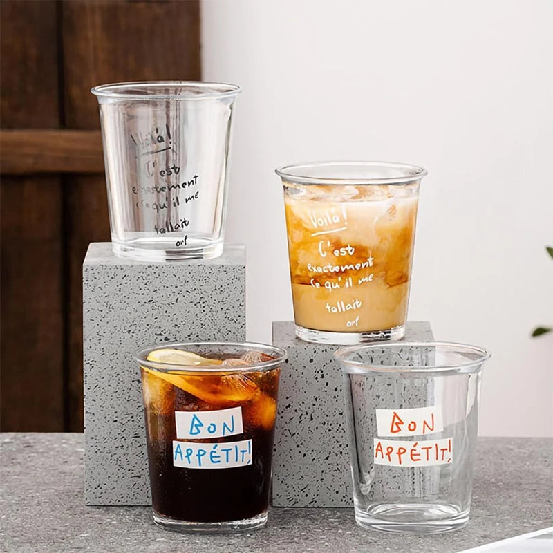 Korean Ins Glass Cup Wide Mouth Milk Coffee Mug Transparent Latte Espresso Cold Brew Tea Cup Breakfast Oat Jar for Household
