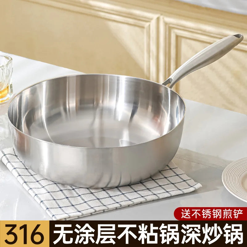 316 stainless steel frying pan, household deepening non stick pan, induction cooker, uncoated flat bottomed frying pan