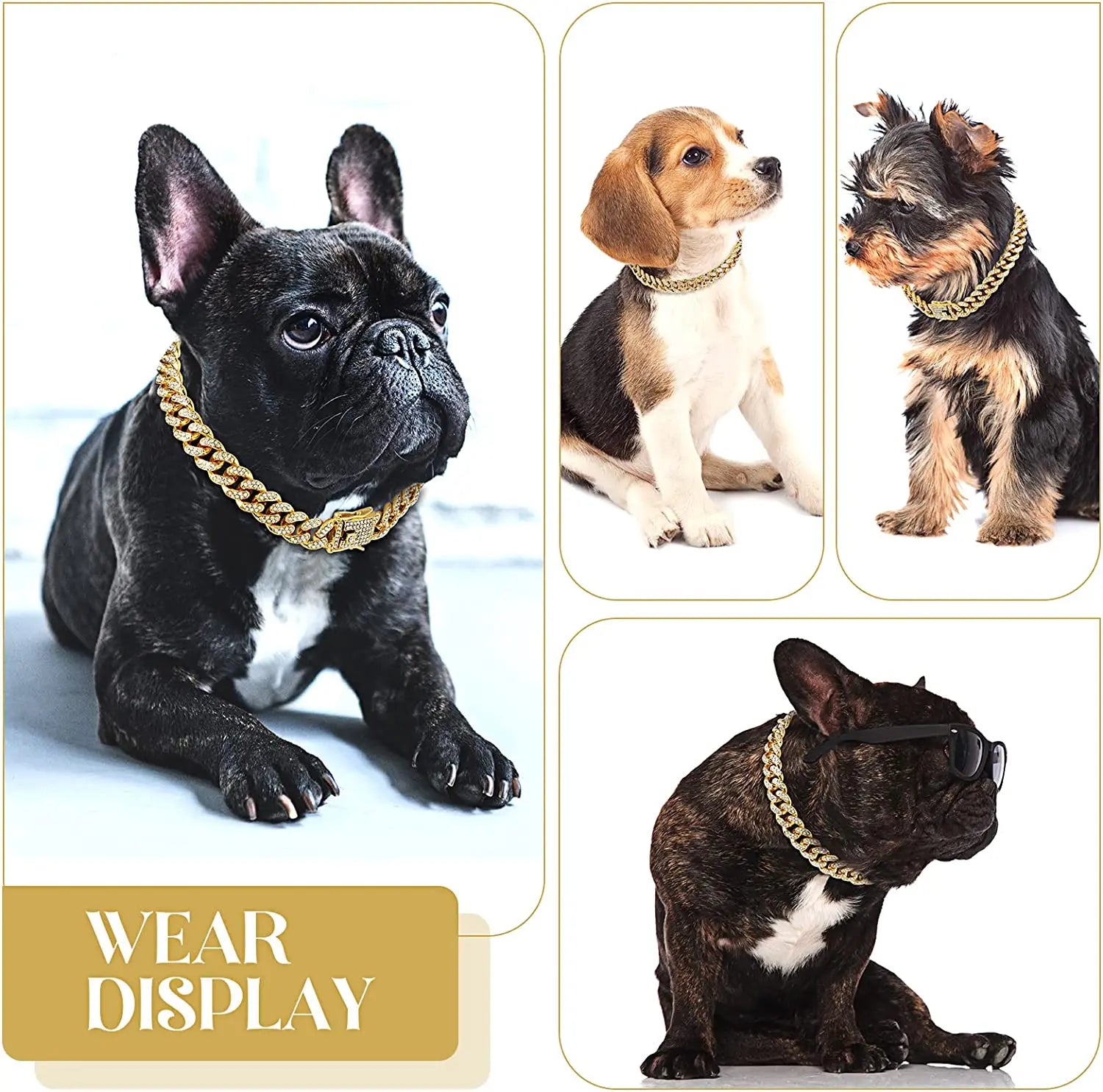 Luxury Cuban Link Cat Necklace Jewelry Rhinestone Collar Cat Gold Chain Kitten Wedding Prom Costume Accessories for Cats Puppy