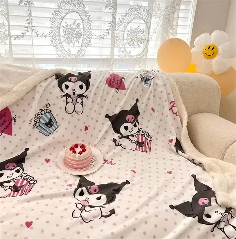 Kuromi Anime Blanket Kawaii Furry Blankets And Throws Blankets For Winter Custom Blanket Bed Blanket Microfiber Fabric Home