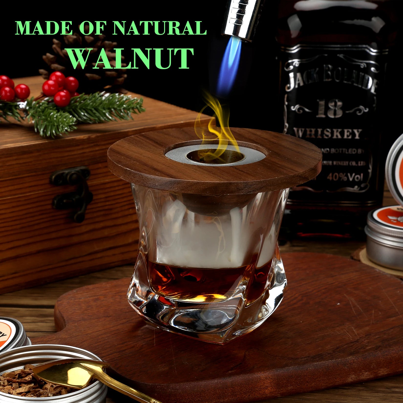 Glass Top Smoker Cocktail Smoker Kit With 4PCS Wood Chips Bartender Accessories For Whiskey Drinks Smoking Gift Kit for Men