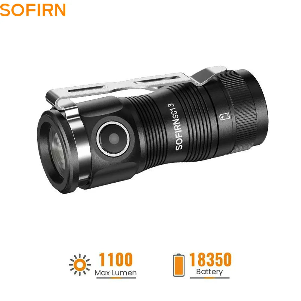 Sofirn SC13 Black Green SST40 LED 1300lm Mini Tactical 18350 Flashlight 6000K Keychain Emergency Torch
