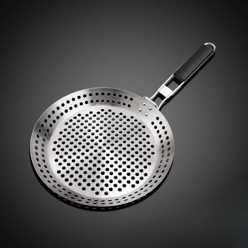Round Hollowed-out Wooden Handle Barbecue Plate Outdoor Vegetable Barbecue Plate Outdoor Portable BBQ Grill Pan