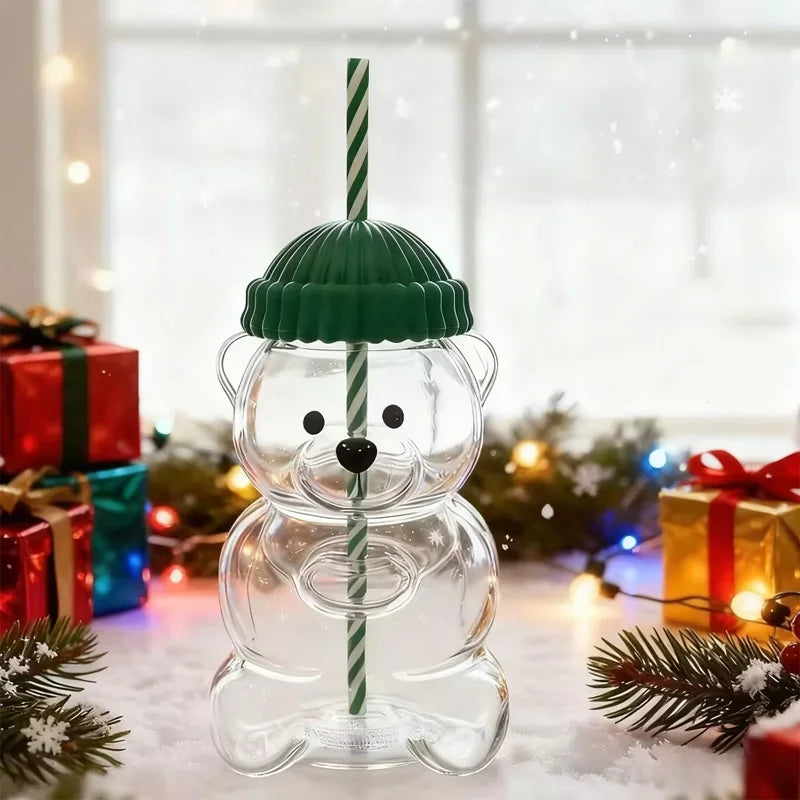 new cute bear-shaped glass cup comes with a straw. It is suitable for home, office, or bar use, and is fashionable and stylish.