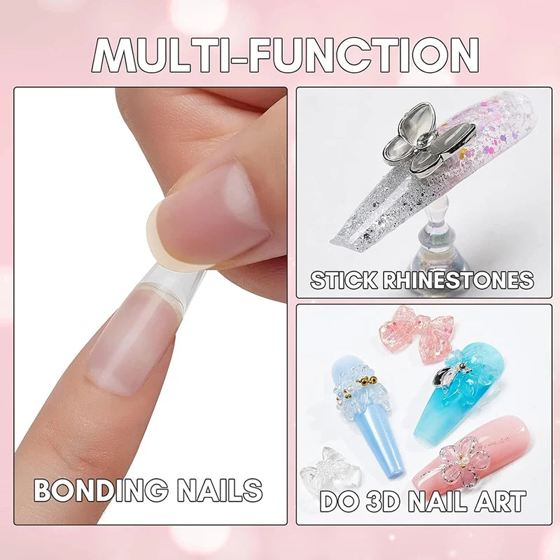 PUENTE 100g Solid Nail Glue Gel With Cuticle Pusher Non-Stick Hand Nail Tips Hard Gel Glue 3D Sculpture Soak Off UV Nail Art Gel