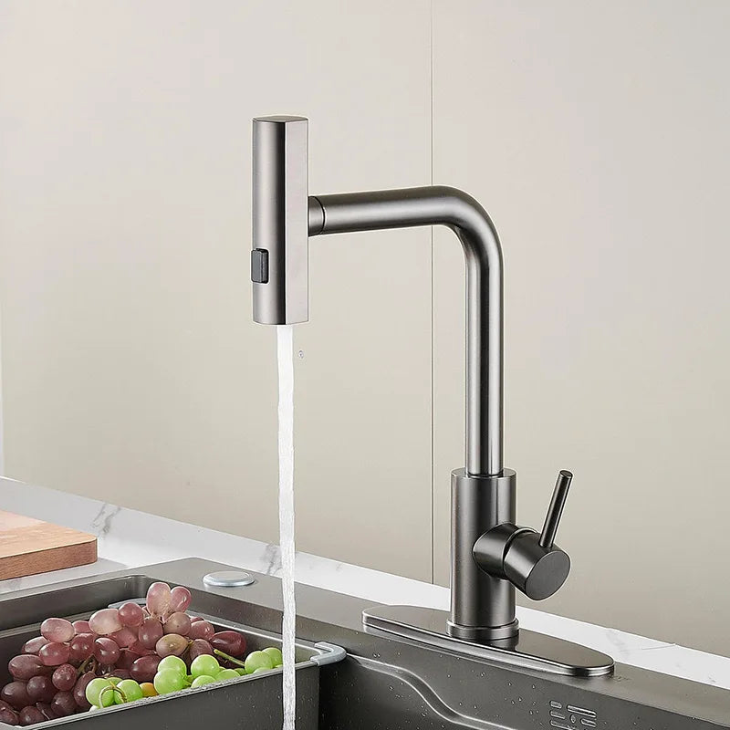 STARON Kitchen Faucets Gray Pull Out Rotation Waterfall Stream Sprayer Head Sink Mixer Brushed Nickle Water Tap Accessorie