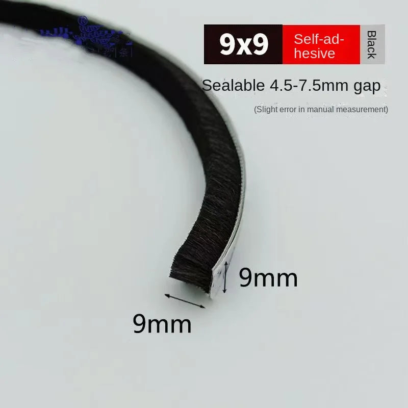 Black 10M Door Window Windproof Dust Sound Insulation Seal Strip Self Adhesive Home Wardrobe Door Window Gap Filler Brush Strip