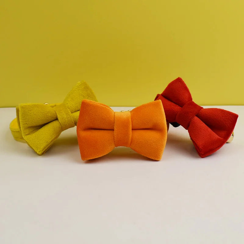 Velvet Cat Collar Personalized Customized ID Tag Kitten Collars Necklace Bell Bow tie Custom Small  Collar