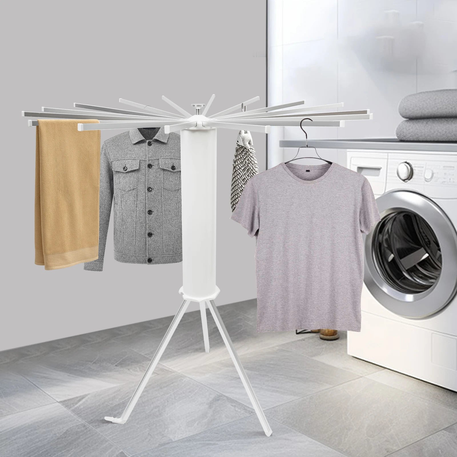 16 Pole Foldable Drying Rack,Tripod Clothes Drying Rack,Laundry Drying Rack,Garment Rack Can Dry Towels, Bath Towels, Shoes,Hats