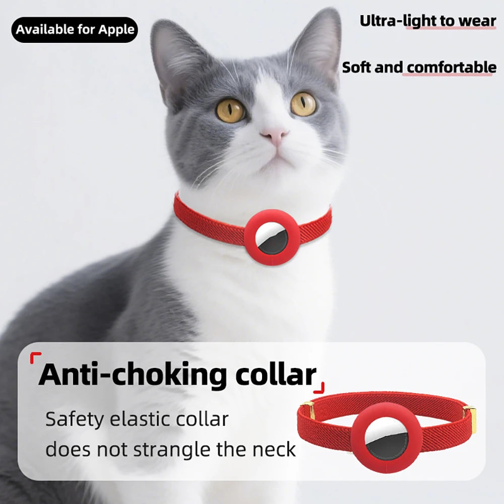 Cute Breakaway Cat Collar with Customized Name Tag Elastic GPS Tracker Kitten Collar with Air Tag Holder Adjustable Pets Collars