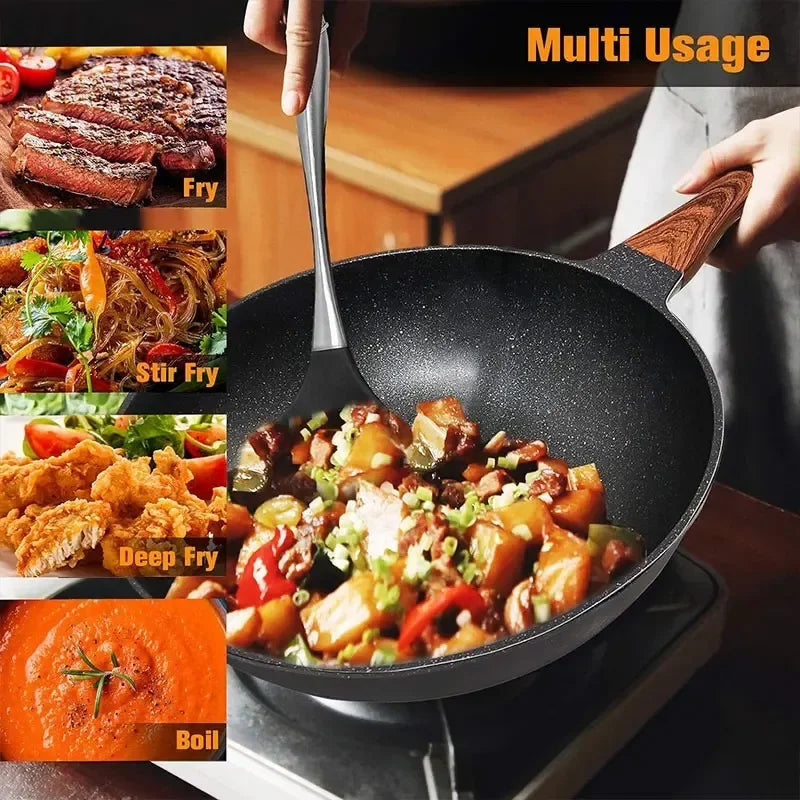 32CM Non-Stick Deep Wok Frying pan Household Induction Cooker Gas Universal Skillet Saucepan Kitchen Cookware Cooking Pot Fried