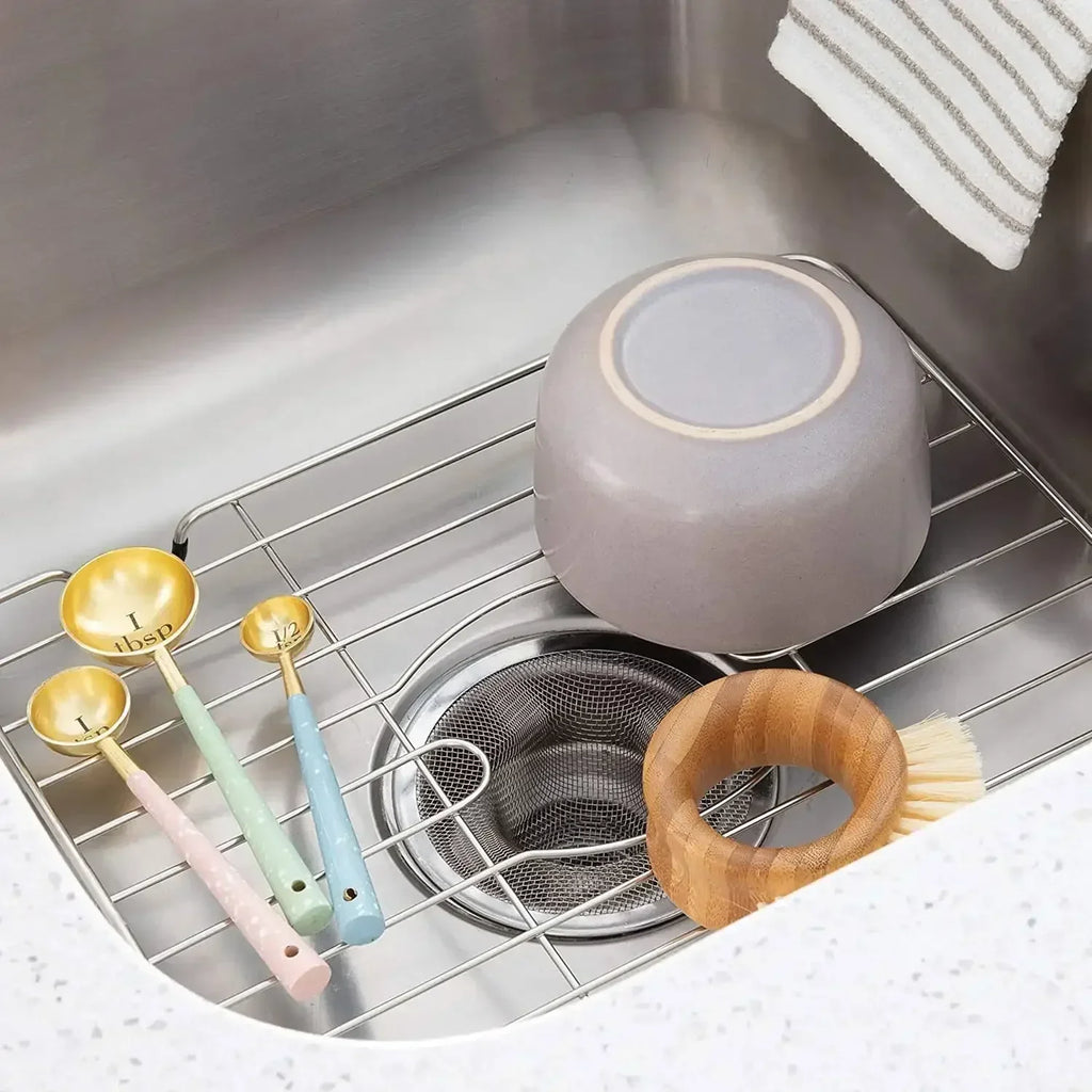 Small Sink Protector Grid - Anti-Scratch Stainless Steel Mat for Kitchen Sink Bottom & Dish Drying Rack