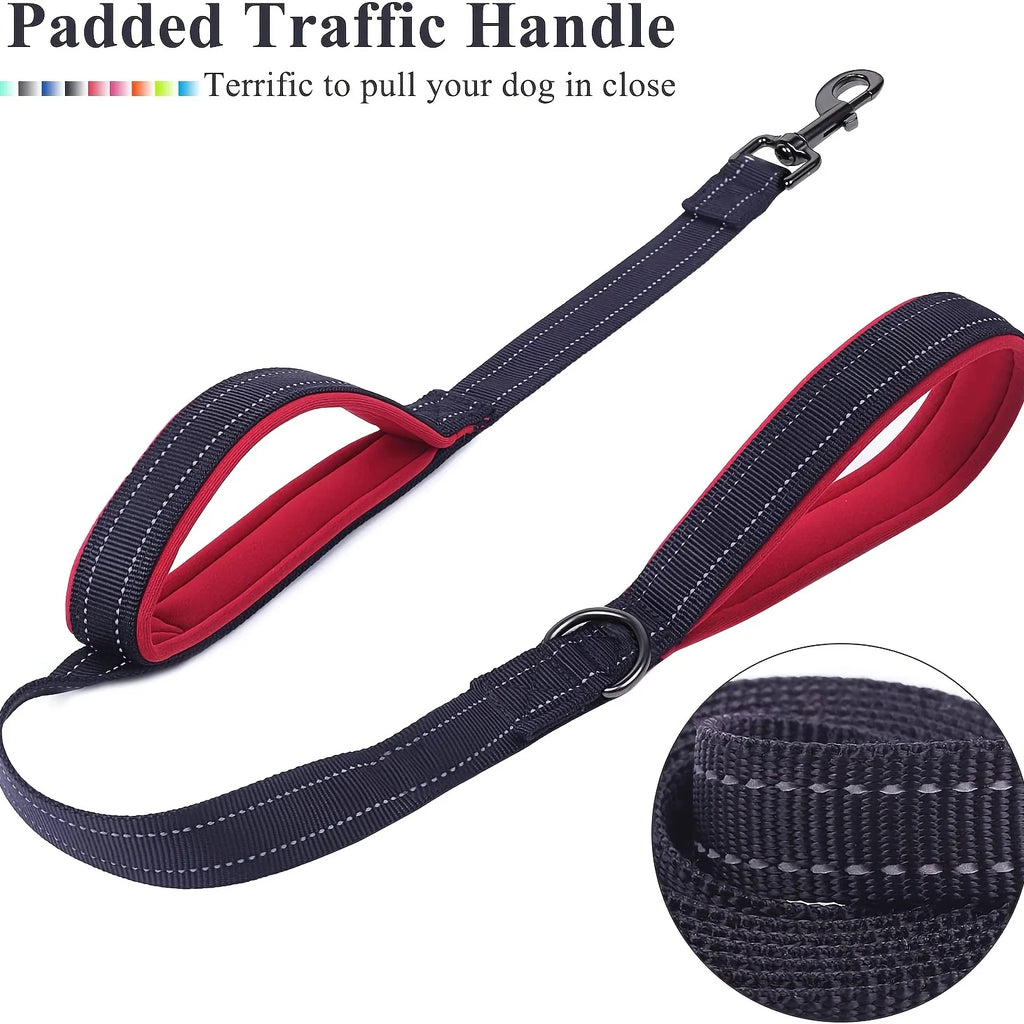 Double Handle Dog Leash, Double-Sided Reflective  Night Safety, Heavy Duty  For  And Extra Large And Me