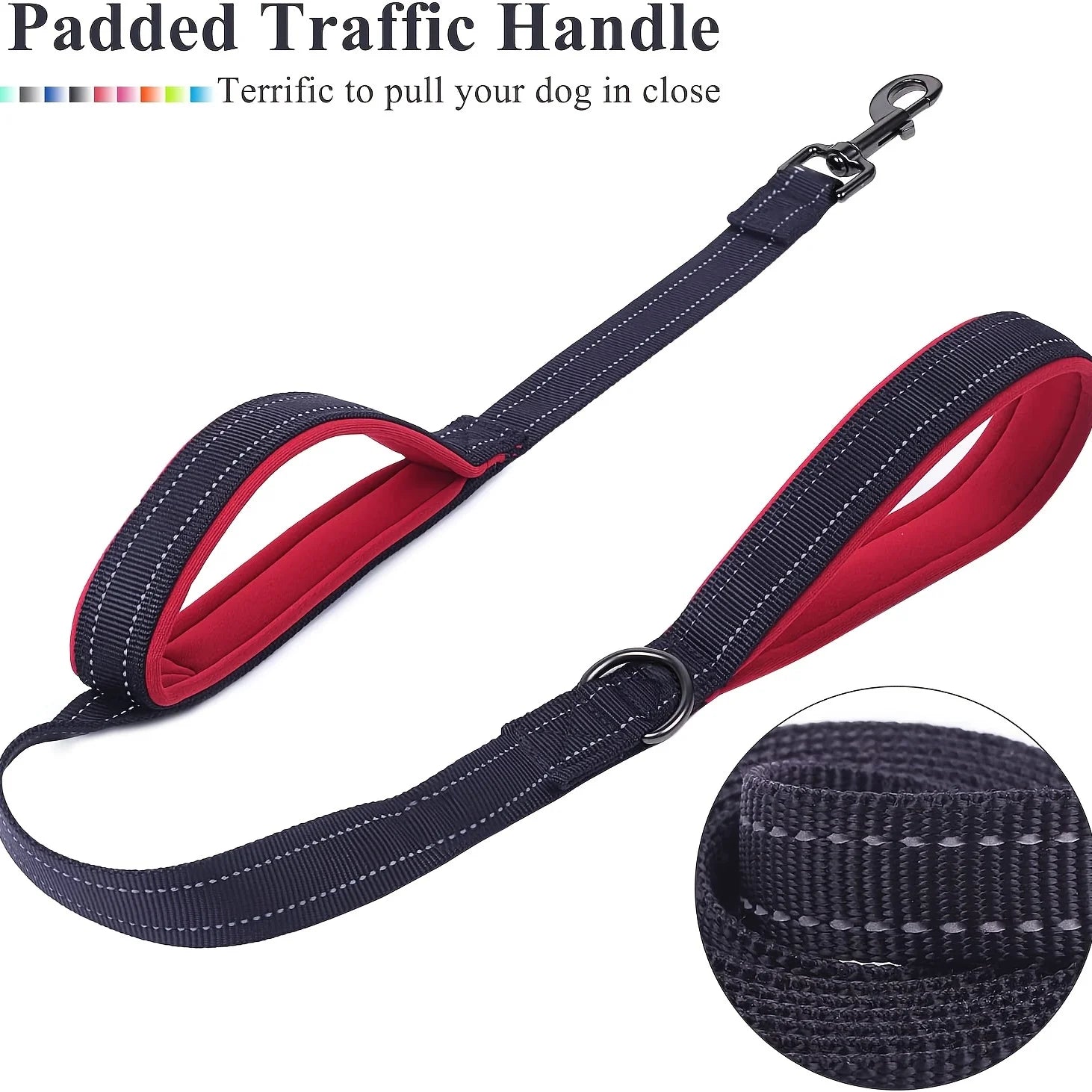 Double Handle Dog Leash, Double-Sided Reflective  Night Safety, Heavy Duty  For  And Extra Large And Me
