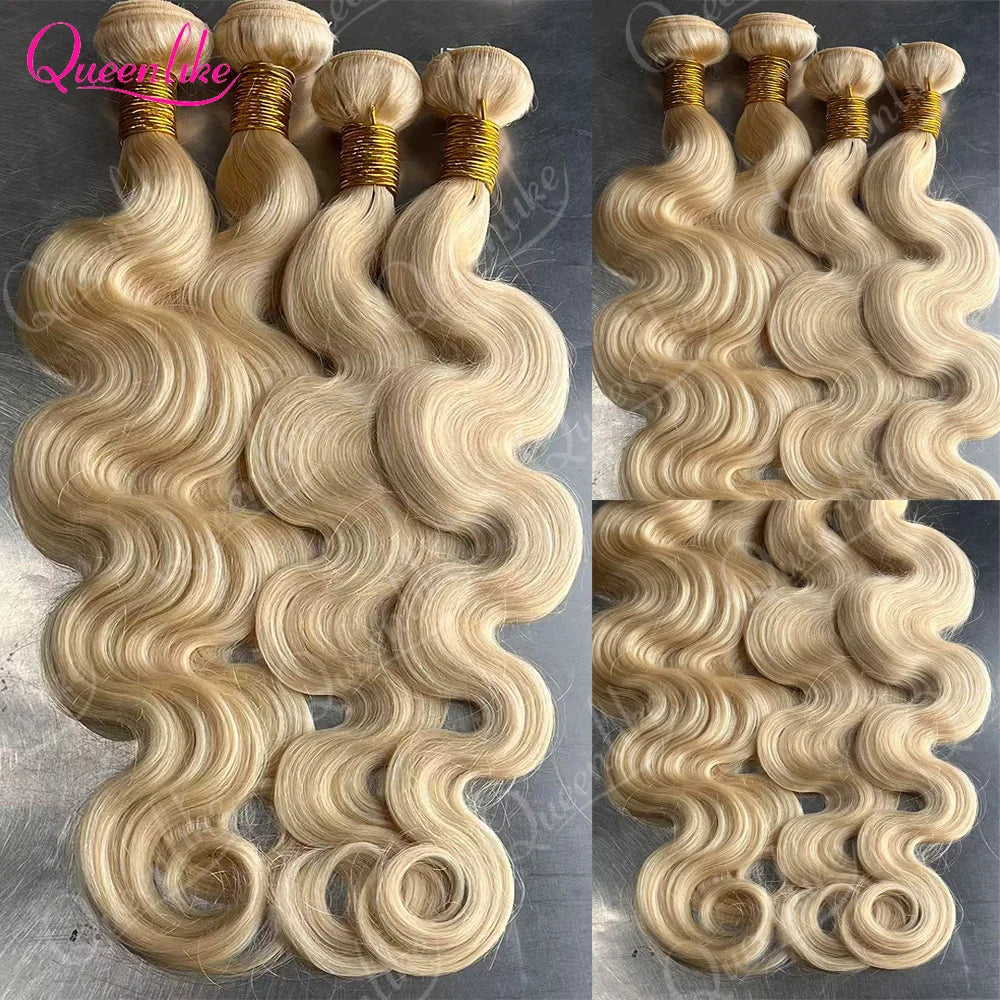 Queenlike 613 Blondes Hiar Extension Brazilian Hair Weave Bundles 12A Human Hair Body Wave Bundles 1/3/4 Bundles 24 24 24 INCH