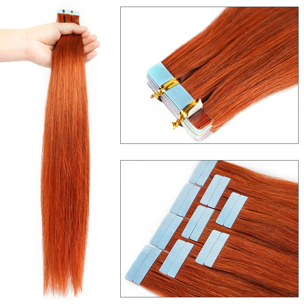 Doreen Copper Red Tape In Human Hair Extensions 16 to 24 Inch 50g/set PU Seamless Skin Weft 350# Colored Hair Extensions Tape in