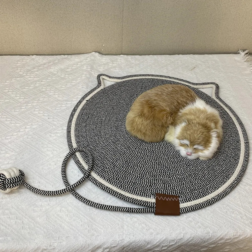Cotton Rope Woven Cat Scratching Mat and Toy Ball Combo Cat Sleeping Pad Scratch-Resistant Wear-Resistant Washable Pet Mat