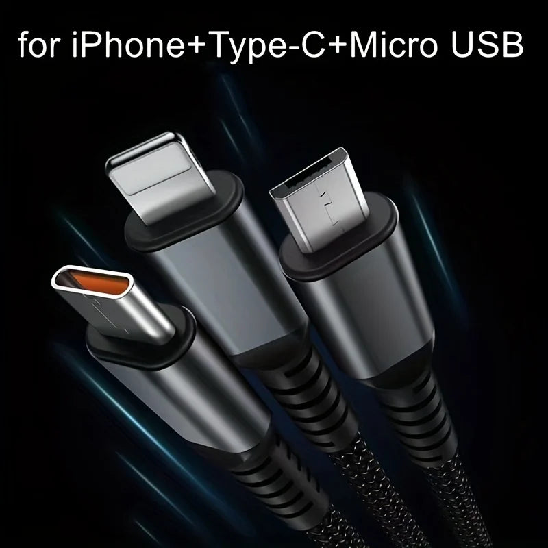 100W 3 In 1 MFi Transparent Pilot Lamp Super Fast Charging Cable 6A Universal with Type C Usb Micro for Samsung Huawei  Iphone