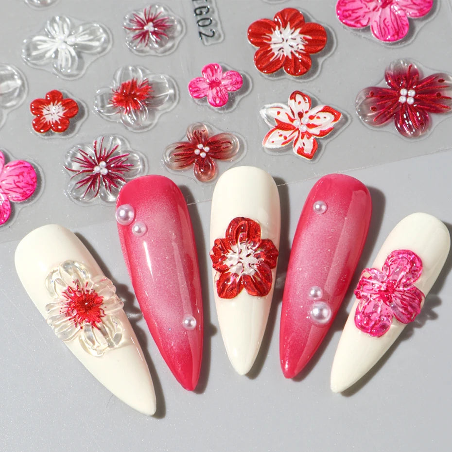 Hipster Pure Purple Pink Flowers Rose Spring Lily Camellia Daisy Jelly Cherry Blossom Magnolia Nail Art Stickers Manicure Decals