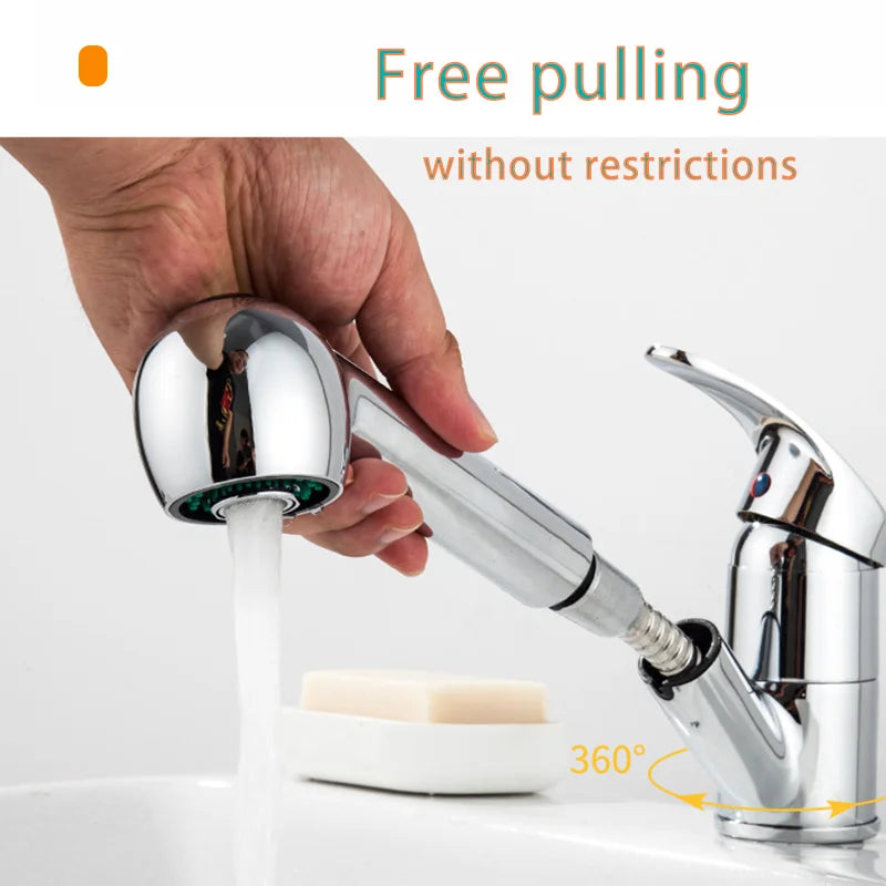 Matte Black 360° Rotation Pull Out  Brass Faucet Hot And Cold Water Mixer Sink Tap Wide Single Handle Kitchen Faucet Deck instal