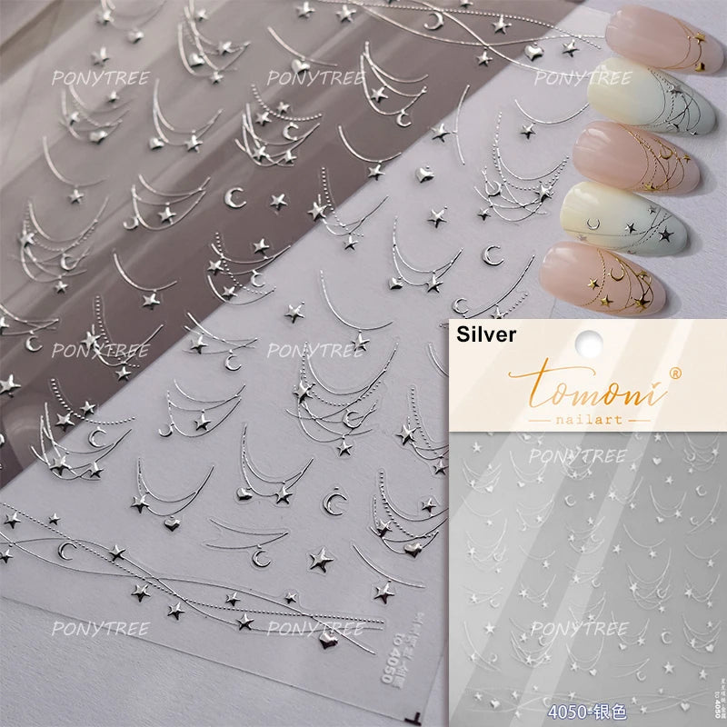 Silver Lava Annual Ring Cherry Clock Watch Starburst Love Heart Rate Chart Moon Star Line  Bowknot Line Nail Art Stickers Decals