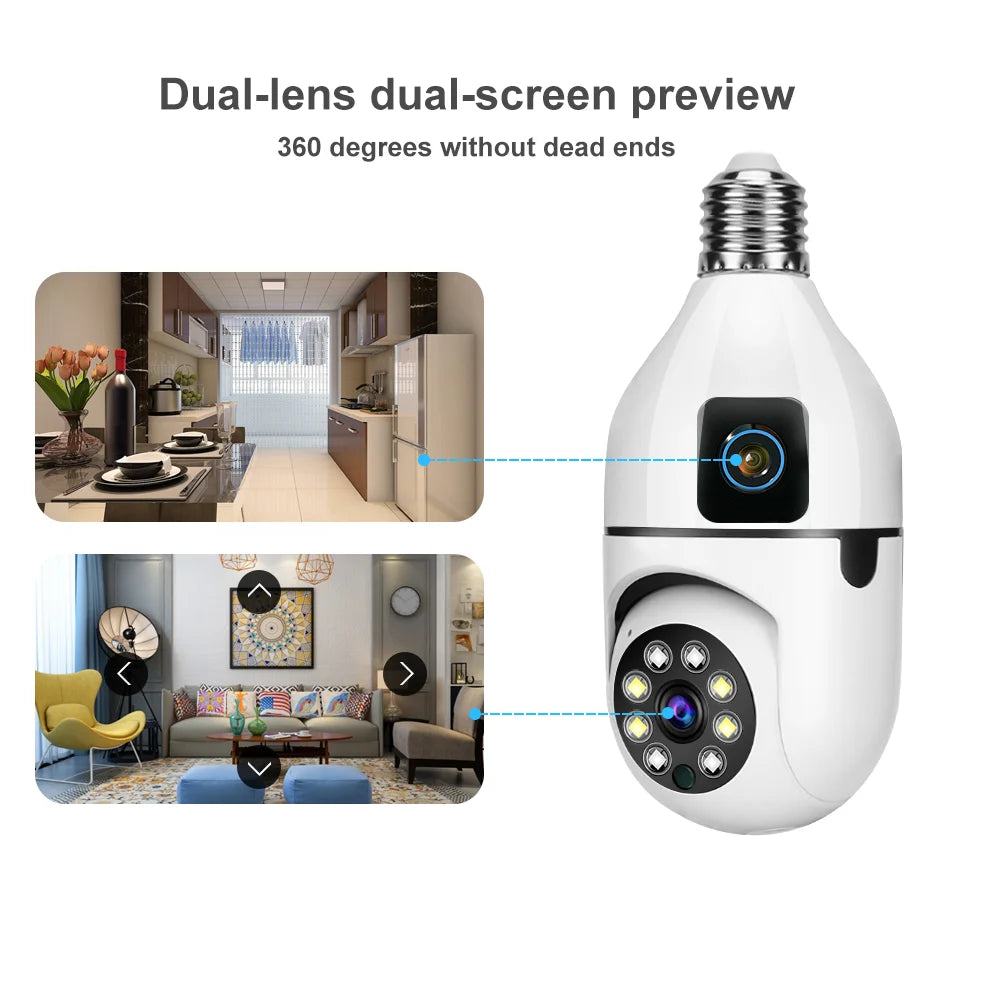 V380 Pro Dual Lens Dual Screen E27 Bulb Camera Smart Home Security Pet Monitor CCTV Wireless Indoor Camera Baby Monitor