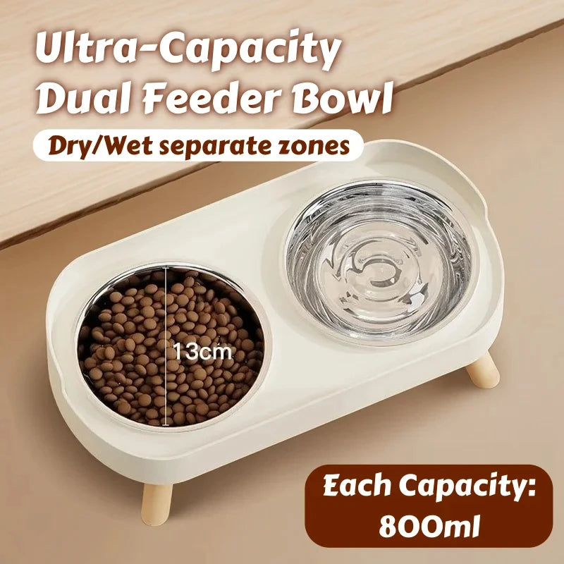 Dopamine Colorful Elevated Pet Feeder: Dual Stainless Steel Bowls with Neck Support - Fashion Food & Water Station for Pets
