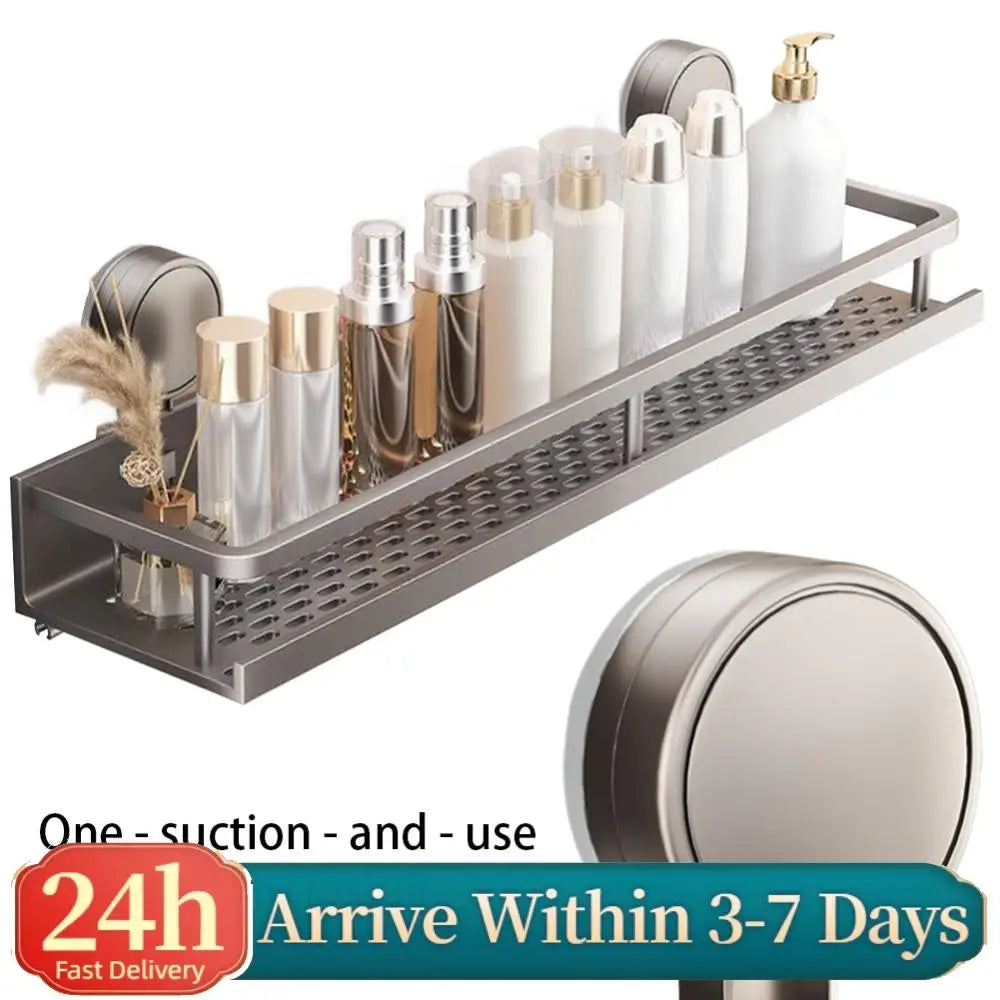 1 Pack Bathroom Organizer with Suction Cups Wall Mounted Aluminum Bathroom Shelves Rustproof Wall Mount Shower Caddy for Kitchen