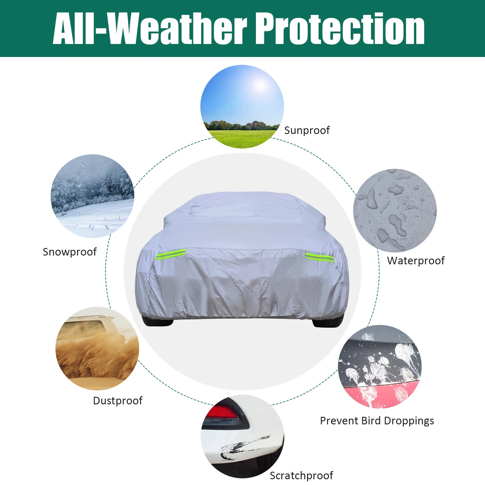 200"-210" Universal for Car Cover Waterproof All Weather Fit Sedan Length
