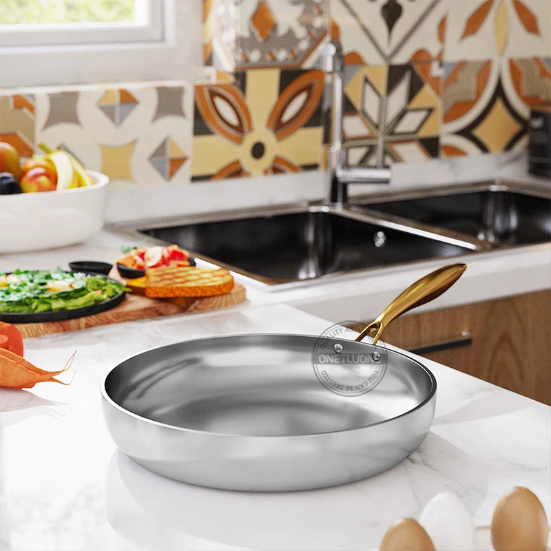 316 Stainless Steel Frying Pan Steak Pot Uncoated Kitchen Wok Non-stick Skillet Fried Steak For Gas Stove Induction Cooker