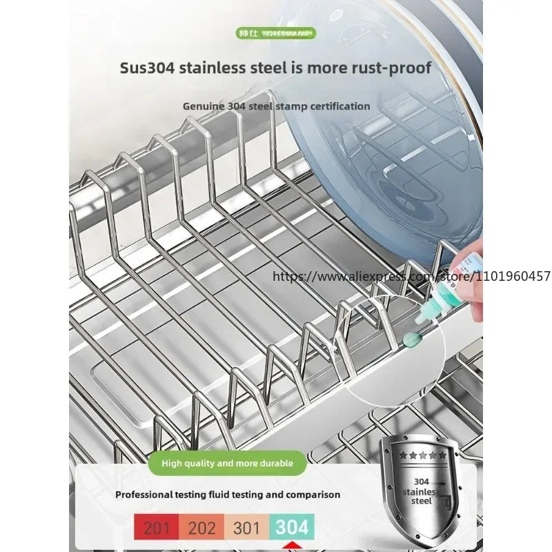 304 Stainless Steel Dish Storage Rack Kitchen Multifunctional Storage Dish Drain Rack Countertop Kitchen Accessories