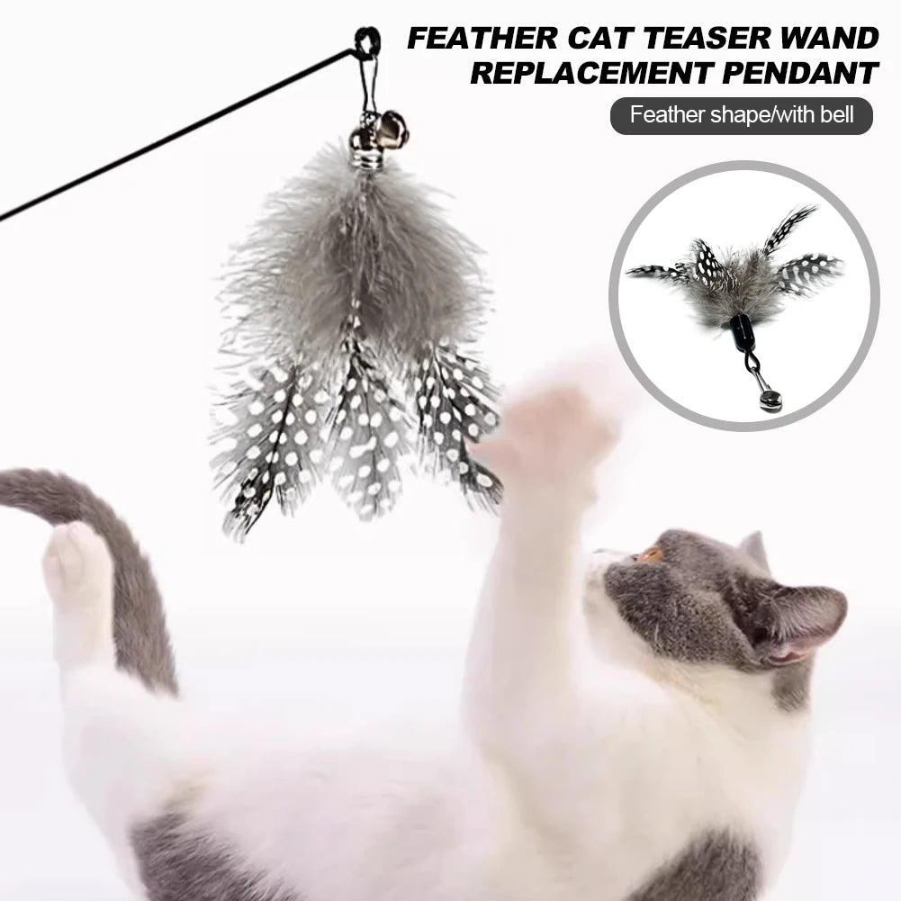 5Pcs Interactive Toys Cat Toy Feather Pendant with Bell Pet Replaceable Cat Teaser Stick Replacement Pendant Pet Toy Accessories