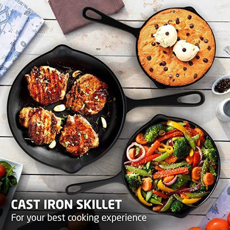 Cast Iron Skillet 14/16/20cm Frying Pan Iron Cookware Omelette Pancake Pot Oven Safe, Camping Cookware for Stove & Grill Use