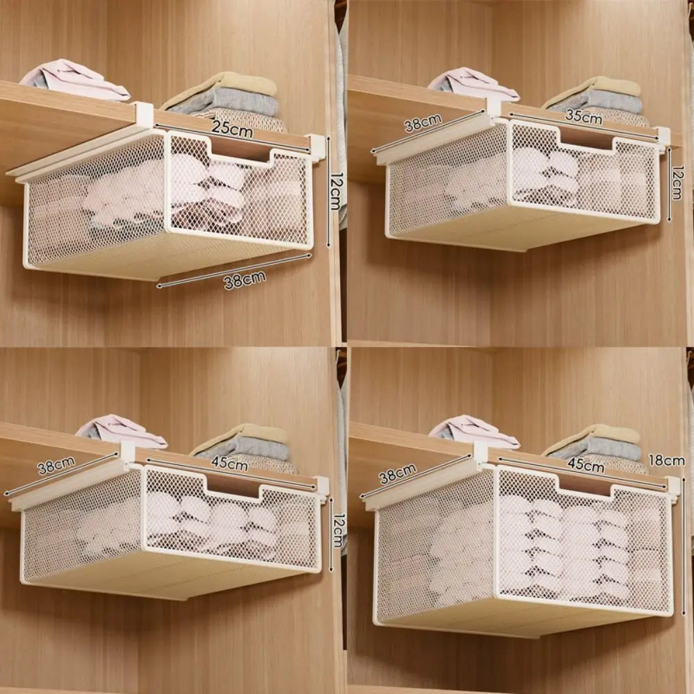 Large Capacity Underwear Storage Basket Under Shelf Under Cabinet Hanging Organizer Basket Design Pure Color Wardrobe Organizer