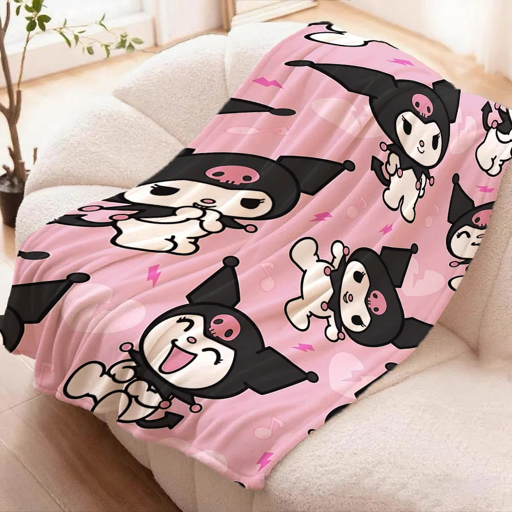 Sofas Blankets and Bedspreads Kawaii K-Kuromi Camping Nap Blanket for Bed New Year Bedspread the Anime Home Decoration Furry