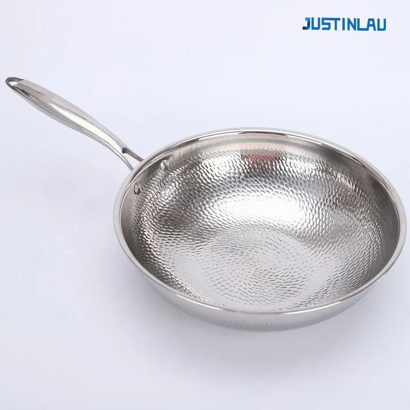 JUSTINLAU 32/34cm Frying Pan Wok Stainless Steel Non-stick Frying Pan Titanium Spray Fish Scale Hammer Pattern Kitchen Cookware