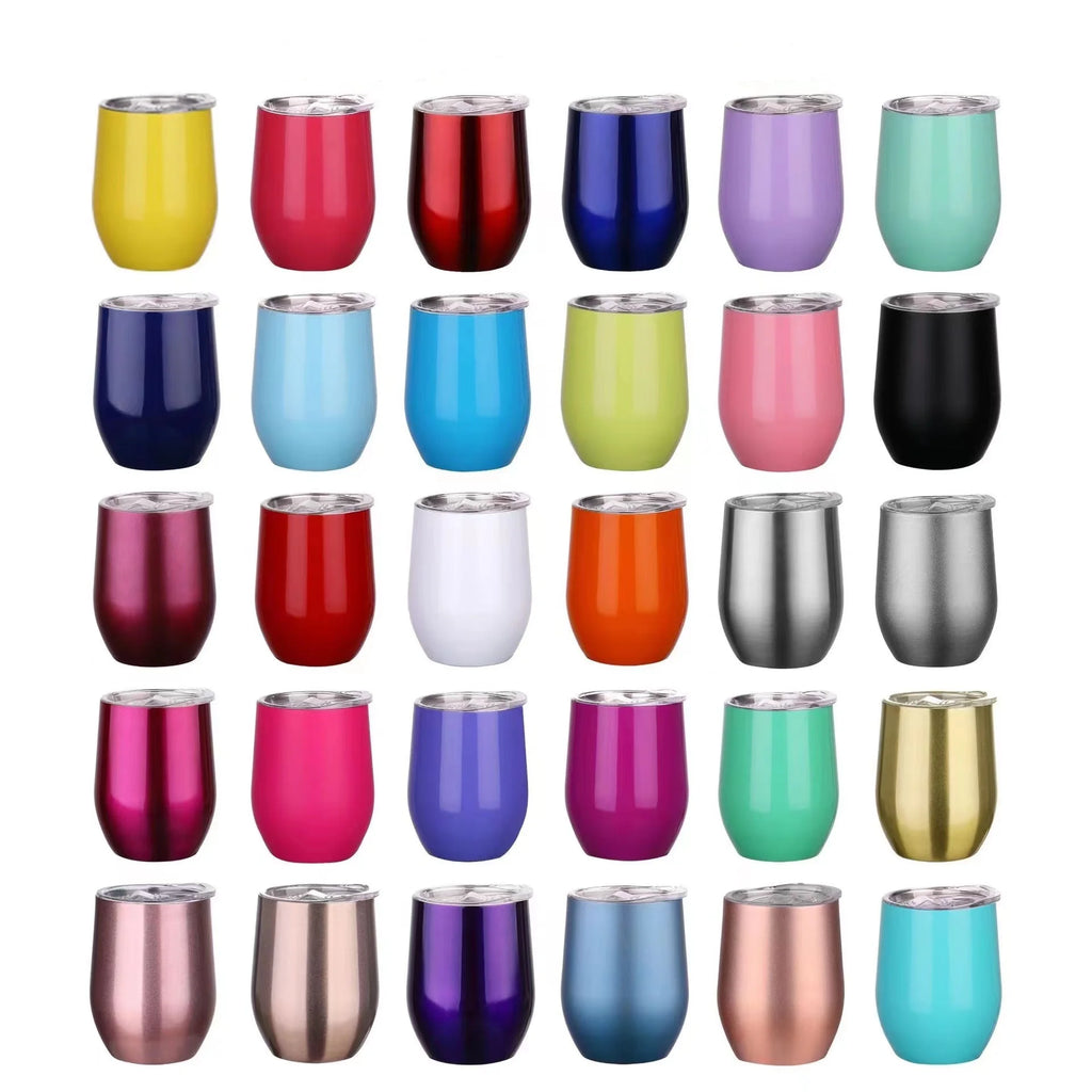 50pcs Custom 12oz double wall stainless steel wine tumbler insulated vacuum egg shape wine tumbler with sliding lids
