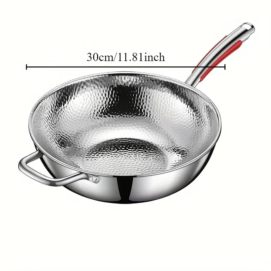 30cm Pure Titanium Round Bottom Wok Uncoated Non-stick Pan Can Be Used in Concave Induction Cooker, Household Stir-frying