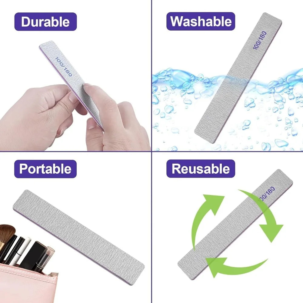 Nail file sandboard nail file for natural nails and acrylic nails, double-sided professional nail file reusable nail art gray