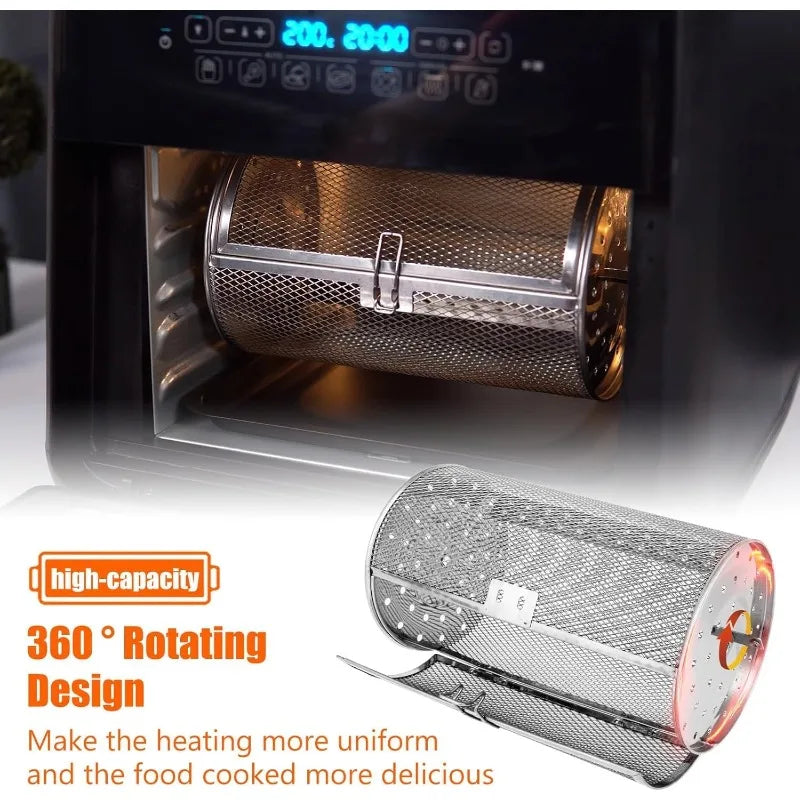 Stainless Steel Rotisserie Grill Roaster Drum Oven Rotary Baking Cage Rotisserie Basket for Peanut Dried Nut Coffee Beans BBQ