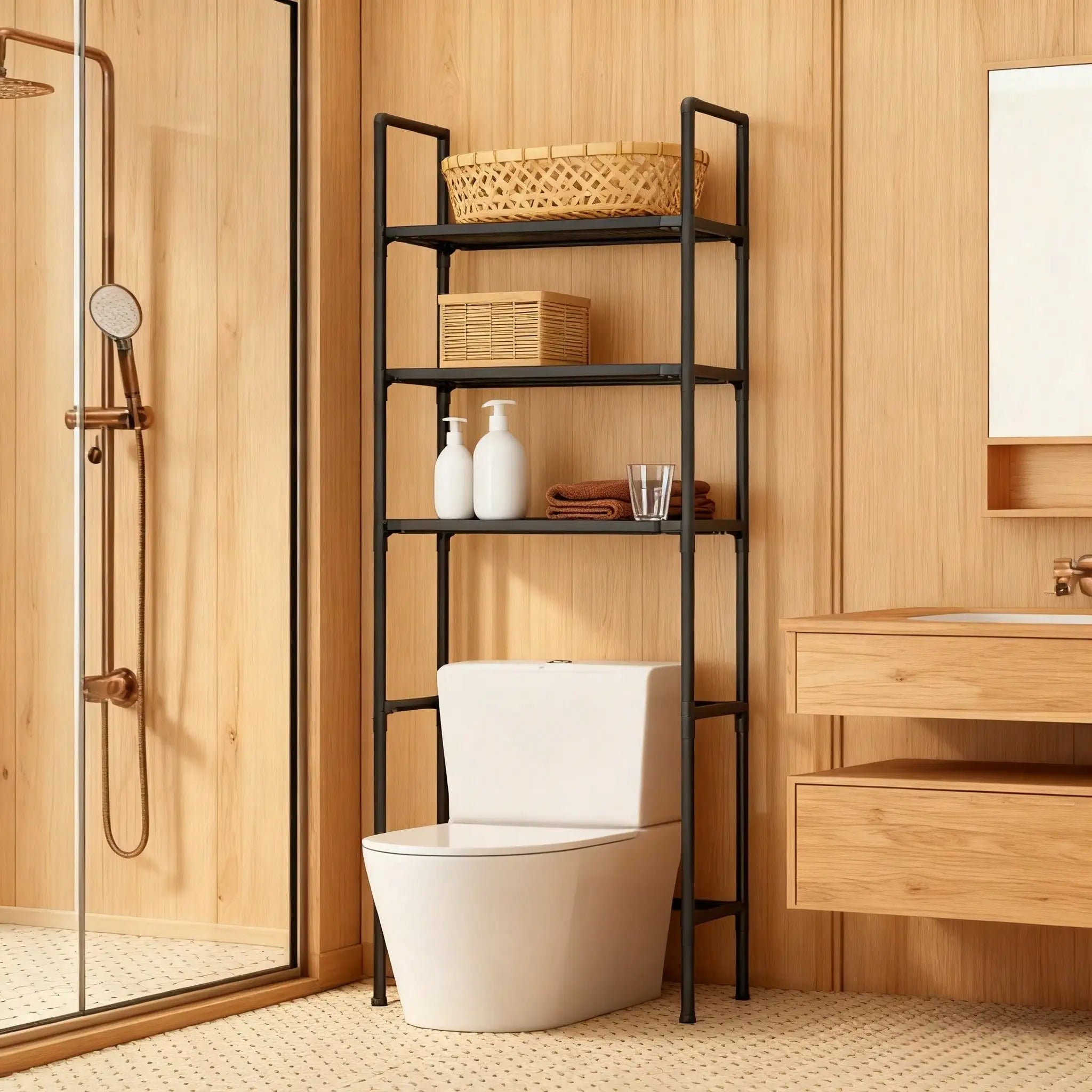 Multi-Layer Metal Freestanding Bathroom Rack - Towel Bar, Space-Saving Sturdy Organizer